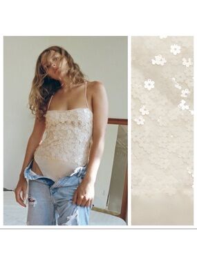 Zara Ivory Floral Sequin Camisole Bodysuit